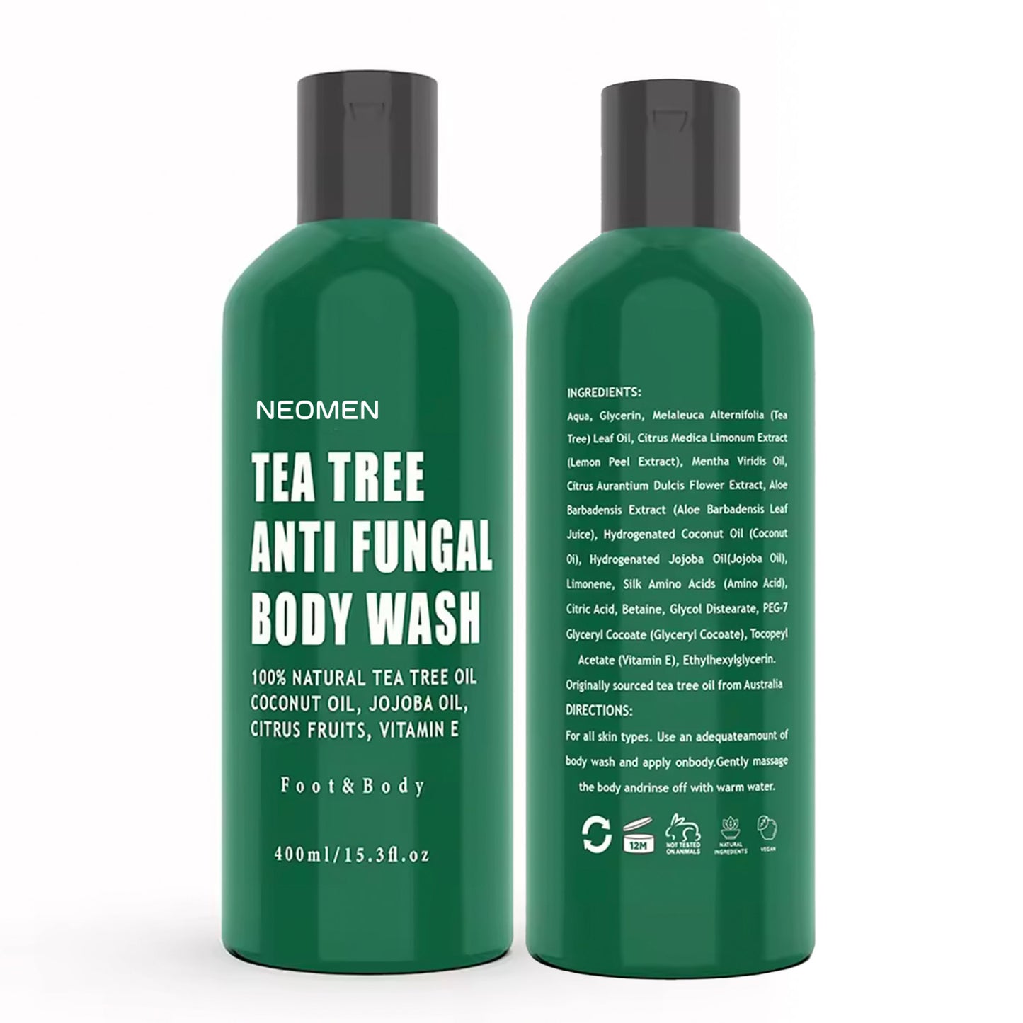 neomen tea tree anti fungal body wash, foot & body, 400ml, 15.3 fl. oz