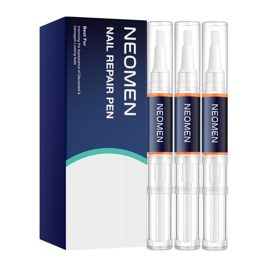 Three Neomen nail renewal pens with retail box on a white background