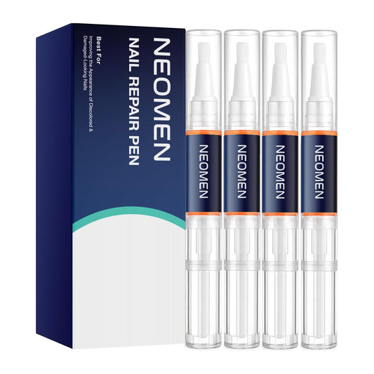 Four Neomen nail renewal pens with retail box on a white background